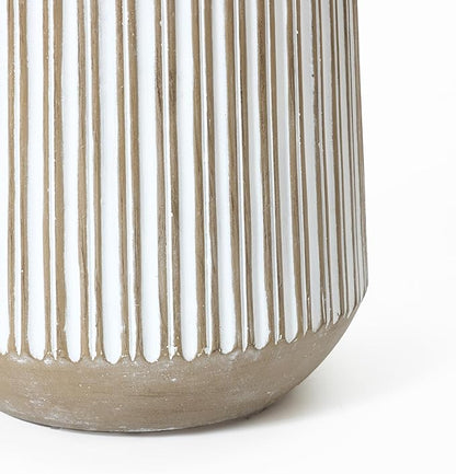 LuxenHome 16.1" H Concrete Tall Planter, Large Outdoor Indoor Plant Pot with Drainage Hole and Rubber Plug, Round Flower Pots for Plants, Handmade Modern Striped Planter Pots for Home Garden Patio