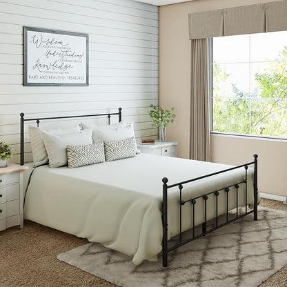 Golden Gate Beds Victorian Style Metal Platform Bed Frame with Antique Wrought Iron-Art Headboard and Footboard, Classic Cama Steel Mattress Foundation, No Box Spring Needed, Queen Size, Black Finish