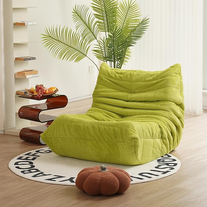 N&V Fireside Chair Mid Century Armless Floor Sofa Corduroy Lounge Chair Foam Accent Chair, Lime