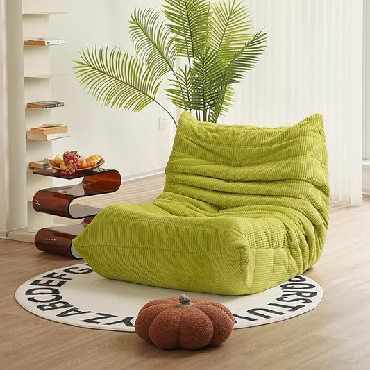 N&V Fireside Chair Mid Century Armless Floor Sofa Corduroy Lounge Chair Foam Accent Chair, Lime