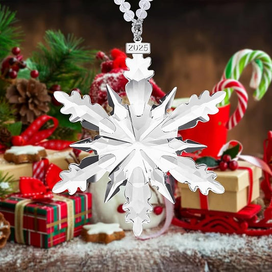2025 Annual Edition Snowflake Christmas Ornament, Large Crystal Ornaments Display Winter House Decor with Gift Box（Clear B）