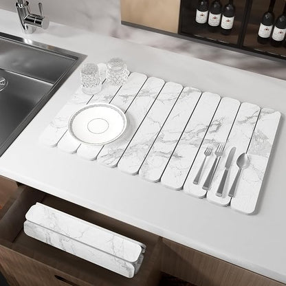 Stone Drying Mat for Kitchen Counter, White Fish Belly Stone Dish Drying Mat - Diatomite Water Absorbing Drying Stone for Kitchen Counter Mat, Quick Dry Stone Mat Kitchen for Cups Dishes Bottles.