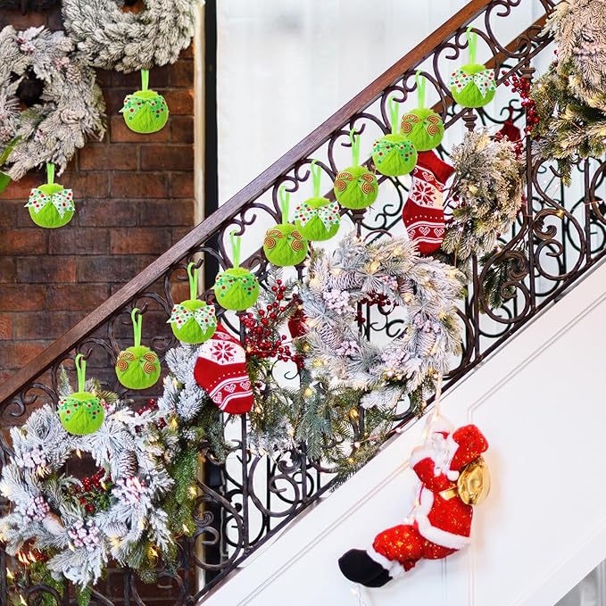 Liliful 18 Pcs Lime Green Furry Christmas Ball Ornaments3.15 Inch Bow Xmas Furry Ornaments Hanging Christmas Pom Pom Ball Decorations for Home Xmas Tree Party Supplies Wall Decor(Style 4,Multicolor)