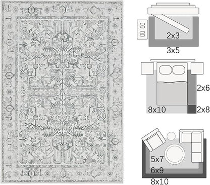 jinchan Vintage Floral Washable Runner Rug 2x10 Non-Slip Low Pile Carpet, Grey