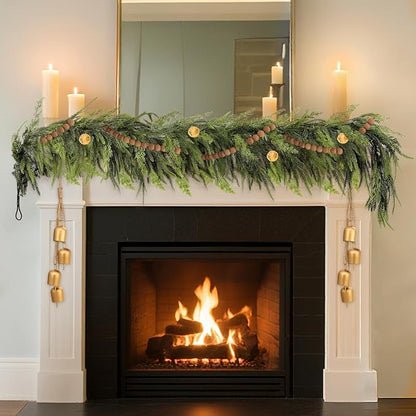 6Ft by 10 Inch Christmas Norfolk Pine Garland-Real Touch Garlands with Norfolk Pine&Cedar Branches,Realistic Soft Thick Artificial Faux Greenery Garland for Christmas Decorations Mantle Indoor Outdoor