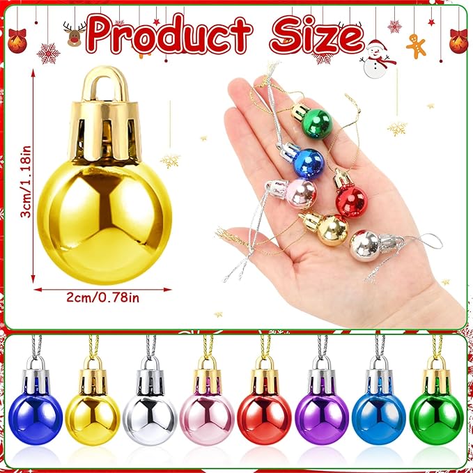 Jansun 60PCS Christmas Mini Balls Ornaments Multicolour Miniature Xmas Tree Hanging Decorations Small Vintage Glitter Balls for Holiday Party Outdoor Indoor DIY Craft Decor Supplies(Shiny Surface)