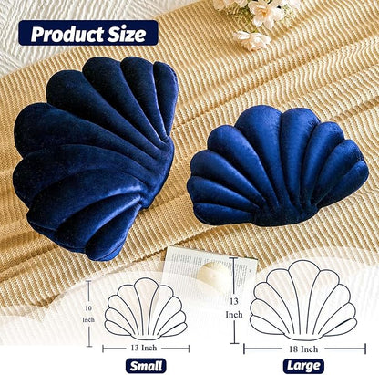 Navy Blue Seashell Throw Pillows, Shell Shaped Throw Pillows, 13 Inch Soft Velvet Home Decorative Pillow Plush Cushion for Bed Couch Living Room Decor Accent Throw Pillow