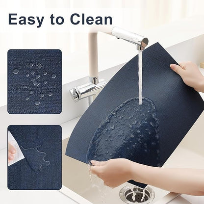 Homaxy Round Table Placemats Set of 6, Washable Wedge Shaped Faux Leather Table Mats, Wipeable Kitchen Dinner Place Mats for Indoor Outdoor, Navy Blue