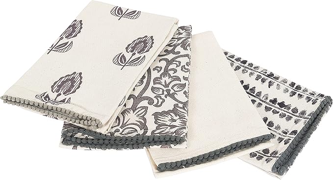 TARAN LIVING Kitchen Towels Dish Towels for Kitchen- Gray & Beige Tea Towels for Kitchen-Bar Towels for Kitchen-KitchenTowels and dishcloths-Printed Floral 18"x28" Pack of 4