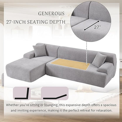 2 Piece Modular Sectional Sofa 109" L Shaped Couch, Grey