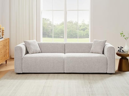 VANOMi 95" Cloud Couch, Comfy Deep Seat Boucle Cloud Sofa, Upholstered 3-Seater Oversized Loveseat Sofa with 2 Pillows, Modern Sofa for Living Room, Bedroom, Office, Apartment (Light Khaki)