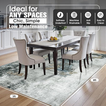 5x8 Area Rugs for Living Room Rug Washable: Abstract Rug for Dining Room Bedroom Carpet Non Slip 5 by 8 Indoor Modern Nursery Home Office Black Gold