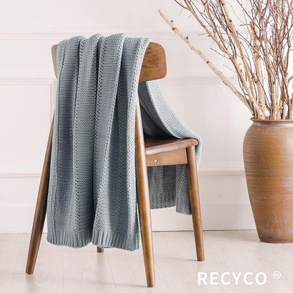 RECYCO Cable Knit Light Grey Throw Blanket Twin Size, Super Soft Warm Cozy Decorative Knitted Throw Blanket 3.6LB Large 60"x80"
