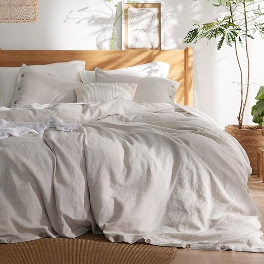 Bedsure Linen Duvet Cover King Size - Linen Cotton Blend Bedding Set, Soft & Cozy, 3 Pieces, 1 Duvet Cover 104x90 Inches and 2 Pillowcases, Natural Color Cooling Bedding, Comforter Sold Separately