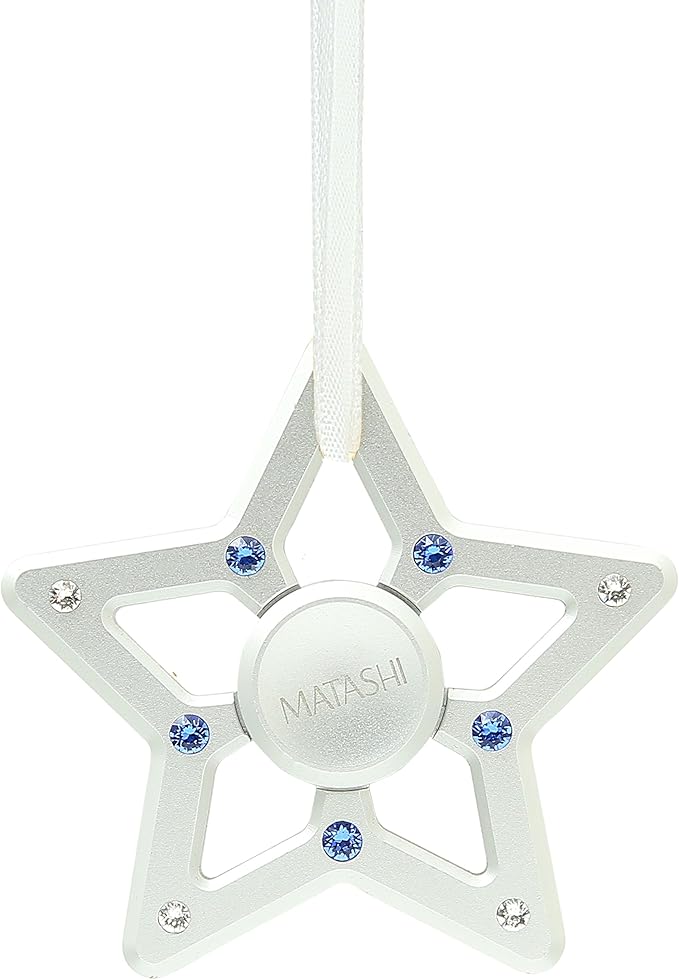 Matashi Hanging Christmas Tree Star Ornament with Matashi Crystals, Christmas Decorations for Holiday Wedding Party Decoration, Tree OrnamentsShiny, Chrome Plated Metal Finish, Ribbons Included