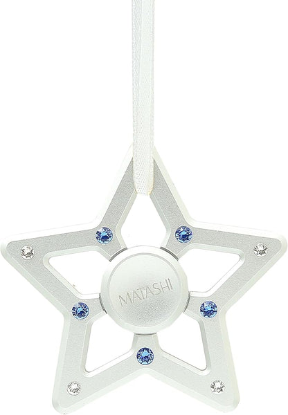 Matashi Hanging Christmas Tree Star Ornament with Matashi Crystals, Christmas Decorations for Holiday Wedding Party Decoration, Tree OrnamentsShiny, Chrome Plated Metal Finish, Ribbons Included