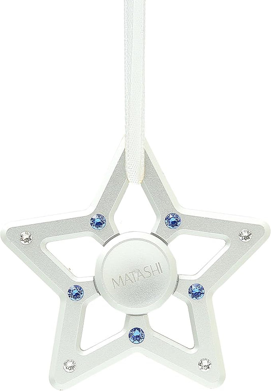 Matashi Hanging Christmas Tree Star Ornament with Matashi Crystals, Christmas Decorations for Holiday Wedding Party Decoration, Tree OrnamentsShiny, Chrome Plated Metal Finish, Ribbons Included