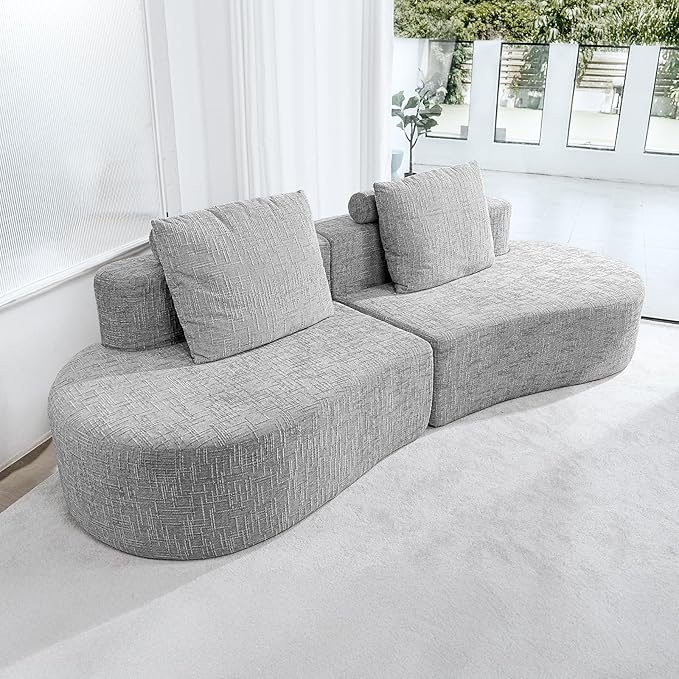 98" Curved Couch with Half Moon Design, Sofa Bed with 2 Throw Pillows & 4 Seaters for Living Room, Office & Apartment,No Assembly Needed(Light Grey)