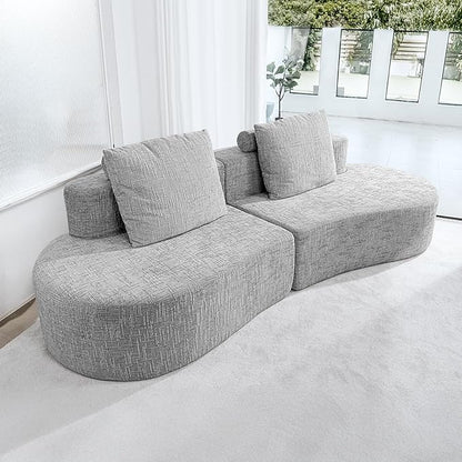 98" Curved Couch with Half Moon Design, Sofa Bed with 2 Throw Pillows & 4 Seaters for Living Room, Office & Apartment,No Assembly Needed(Light Grey)