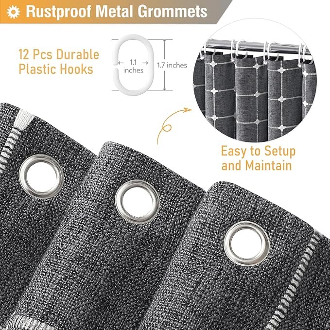 BTTN Charcoal Grey Boho Shower Curtain - Linen Rustic Heavy Duty Fabric Shower Curtain Set with Tassel, Farmhouse Bohemian Vintage Country Thick Cloth Shower Curtains for Bathroom - Gray - 72x72