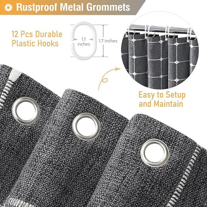 BTTN Charcoal Grey Boho Shower Curtain - Linen Rustic Heavy Duty Fabric Shower Curtain Set with Tassel, Farmhouse Bohemian Vintage Country Thick Cloth Shower Curtains for Bathroom - Gray - 72x72