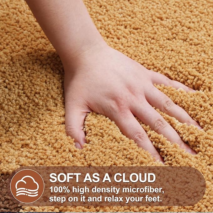 ORTIGIA Cute Scalloped Bath Mat, Fun Plush Microfiber Brown Bathroom Rugs Non Slip Washable Quick Dry Absorbent, Bath Rug for Shower Stall Vanities Kitchen Floor Entrance, 20x32