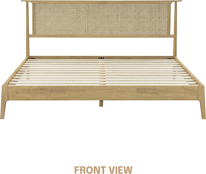 NTC Ruby Wooden Bed Frame with Headboard, Solid Wood Foundation with Silent Slats and Wood Central Supports, 1000 Lb Capacity, Effortless Assembly, Multiple Sizes and Colors (Sand, King)