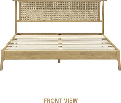 NTC Ruby Wooden Bed Frame with Headboard, Solid Wood Foundation with Silent Slats and Wood Central Supports, 1000 Lb Capacity, Effortless Assembly, Multiple Sizes and Colors (Sand, King)