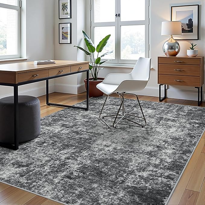 5x7 Area Rugs for Living Room Rug Washable: Abstract Rug for Dining Room Bedroom Carpet Non Slip 5 by 7 Indoor Modern Nursery Home Office Black Grey