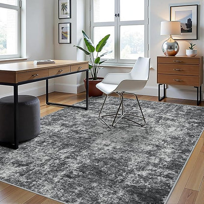 5x8 Area Rugs for Living Room Rug Washable: Abstract Rug for Dining Room Bedroom Carpet Non Slip 5 by 8 Indoor Modern Nursery Home Office Black Grey