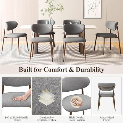 Dining Chairs Set of 4, Upholstered Dining Room Chairs with Metal Legs and Anti Slip Pads, Curved Back Wood Kitchen Chair for Home and Restaurant Use, Light Grey