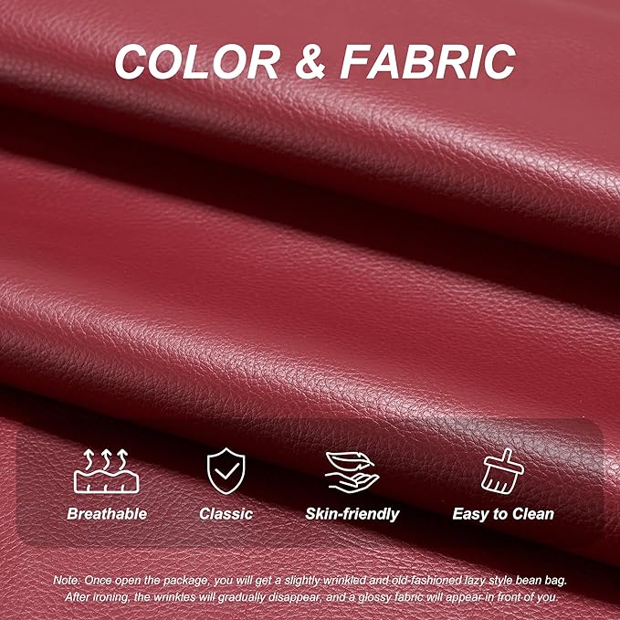 Hobestluk Giant Bean Bag Chair Lazy Floor Sofa, Fireside Sofa for Adults, Big Beanbag Faux Leather Armless Chair for Living Room Bedroom Dorm Office (WineRed, Single)