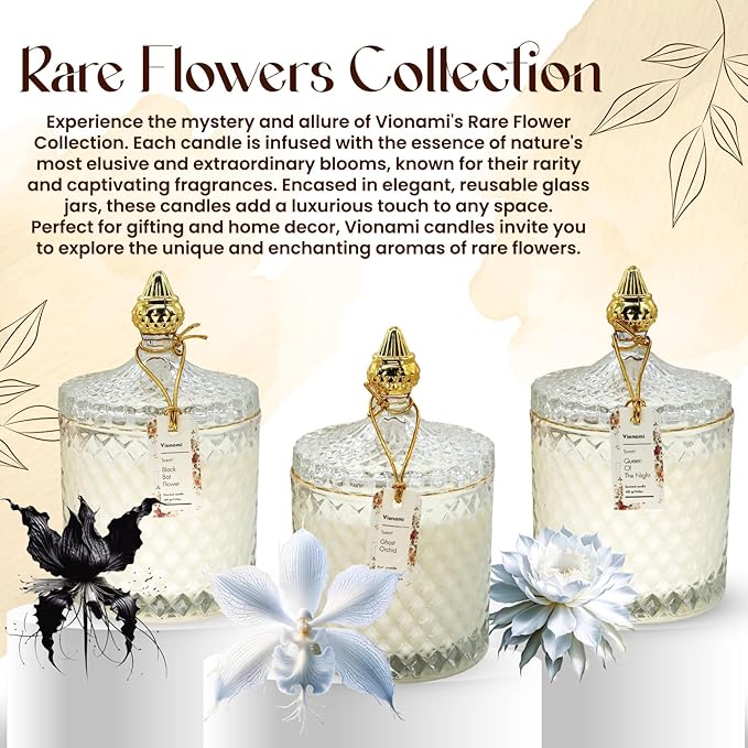 VIONAMI Luxury Scented Candle Gift – Black Bat Rare Flower Fragrance in Elegant Glass Jar, Soy Candles, Long-Lasting 80 Hr, 14.8 oz, Gift Ready – Luxury Candles for Women