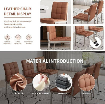 Dining Chairs (Set of 2), PU Leather Modern Armless Kitchen Dining Room Chairs, Upholstered Decorative Side Chairs with Metal Feet (Brown)
