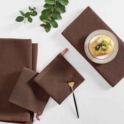 Homaxy 100% Cotton Kitchen Towels and Dishcloths Set, 12 x 12 Inches and 13 x 28 Inches, Set of 8 Bulk Kitchen Towels Set, Ultra Soft Absorbent Dish Cloths for Washing Dishes, Coffee