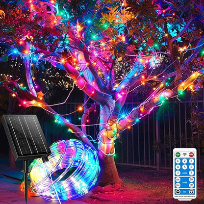 Solar Rope Lights 98FT Waterproof 300LEDs, Rechargeable Solar String Light with Remote Control,Outdoor Palm Tree Holiday Lights for Pathway Pool Patio Party Garden Yard Balcony (Multi Color)