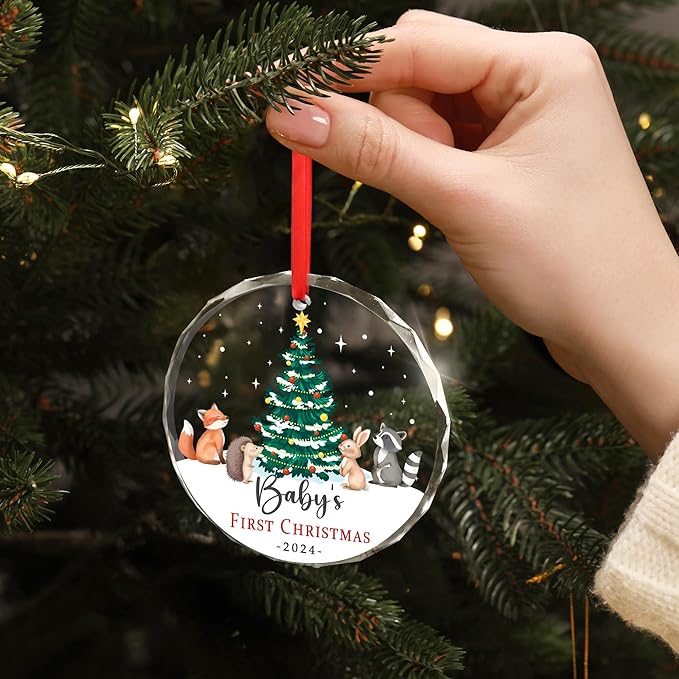 Baby's First Christmas Ornaments 2025 - Glass Ornaments for Tree Xmas Decorations - New Parents Gifts for Couples, Baby First Christmas Decorations, Mom and Dad Gifts for New Parents Couples