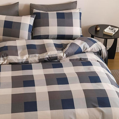 CLOTHKNOW Blue Plaid Queen Comforter Set 3Pcs Gingham Buffalo Bedding Comforter Sets Geometric Comforter Queen Sets with 2 x Pillow Cases