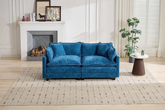 SoarFlash 71.6" Chenille Sectional Sofa, Comfy Modular Loveseat Sofa, Modern 2-Seat Couch Deep Seat Sofa Set for Living Room,Blue