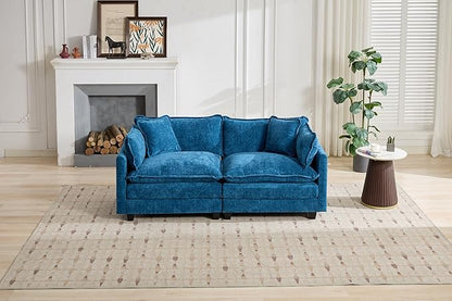 SoarFlash 71.6" Chenille Sectional Sofa, Comfy Modular Loveseat Sofa, Modern 2-Seat Couch Deep Seat Sofa Set for Living Room,Blue