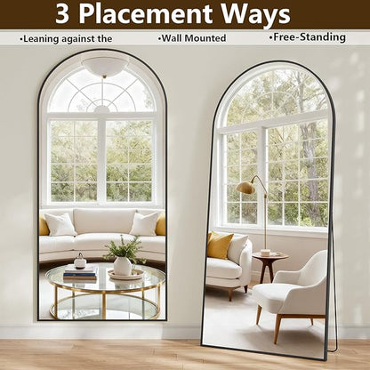 Mirror Full Length, 78"x35" Oversized Arched Floor Full Length Mirror with Stand, Room Decor Big Full Body Floor Mirror with HD Tempered Glass Aluminum Frame for Bedroom Living Room, Black
