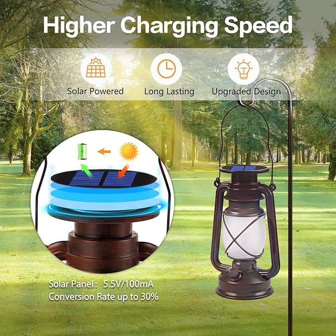 Solar Lanterns Outdoor Waterproof,2 Pack Bronze Vintage Lanterns with Dancing Flame Led Hanging Lights Decor,Lamps for Porch Garden Yard Pathway Camping