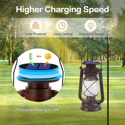 Solar Lanterns Outdoor Waterproof,2 Pack Bronze Vintage Lanterns with Dancing Flame Led Hanging Lights Decor,Lamps for Porch Garden Yard Pathway Camping
