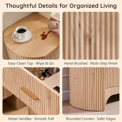 Fluted 8 Drawer Dresser for Bedroom with Curved Profile Design,53.9" W Wide Chest of Drawers with Reeded Front Panels,Wide Storage Cabinet with Smooth-Glide Drawers for Living Room,Light Oak