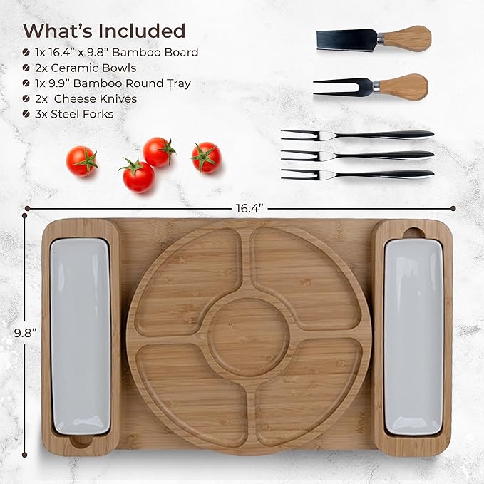 Charcuterie Board Gift Set - Bamboo Cheese Board & Serving Tray for Meat, Cheese, Crackers, and Fruit - Large Wooden Charcuterie Boards for Parties - Wedding, Housewarming, for Women