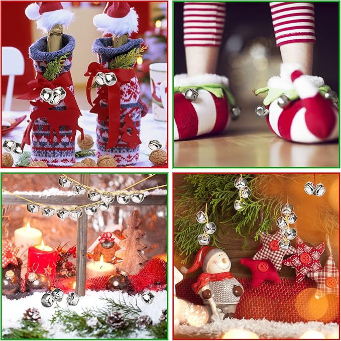 Augshy 200 Pieces Jingle Bells 3/5Inch Craft Bell Bulk for Christmas Home and Pet Decorations Xmas Decor Party Favors Supplies (Silver)