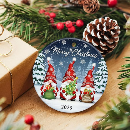 ZAGKOO Gnome Christmas Ornaments 2025 - Gnomes Gifts for Women - Gnome Ornament for Christmas Tree, Winter Gnomes Merry Xmas Decoration for Tree - Ceramic Dated Hanging Ornament 2025 Decoration