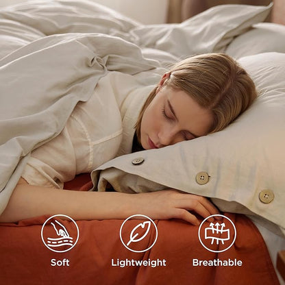 Bedsure Linen Duvet Cover Queen Size - Linen Cotton Blend Bedding Set, Soft & Cozy, 3 Pieces, 1 Duvet Cover 90x90 Inches and 2 Pillowcases, Light Khaki Color Cooling Bedding, Comforter Sold Separately