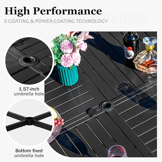 HERA'S HOUSE 7 Pieces Patio Table and Chairs Set, Outdoor Dining Set for 7, 6 x Cushioned Woven Rattan Patio Chairs and 1 x 54” Round Table with Umbrella Hole, Outdoor Rattan Dining Set for Lawn