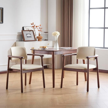 Christopher Knight Home Emeny Modern Faux Leather Upholstered Dining Chairs Set of 2, PU Kitchen Side Chairs with Wooden Frame, Living Room Comfy Reading Chair with Curved Backrest, Beige+Dark Walnut